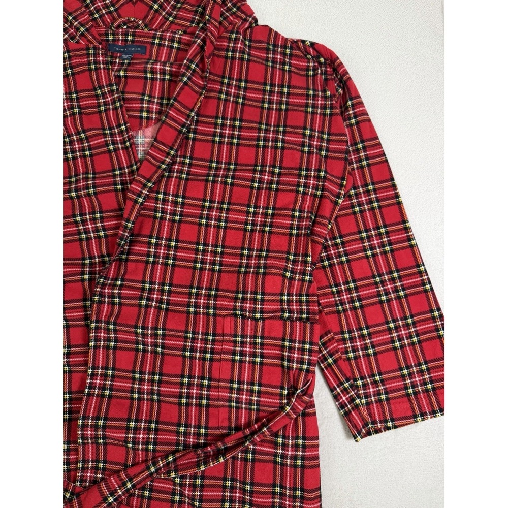 Tommy Hilfiger Bathrobe One Size Red Tartan Plaid Belted Lounge Robe - Picture 9 of 16